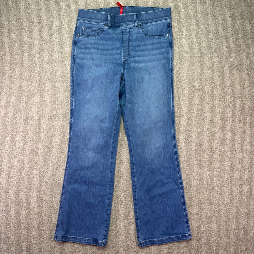 Spanx Pull On Flare Jeans Medium Blue Wash Tall L Shapewear Denim Pants
